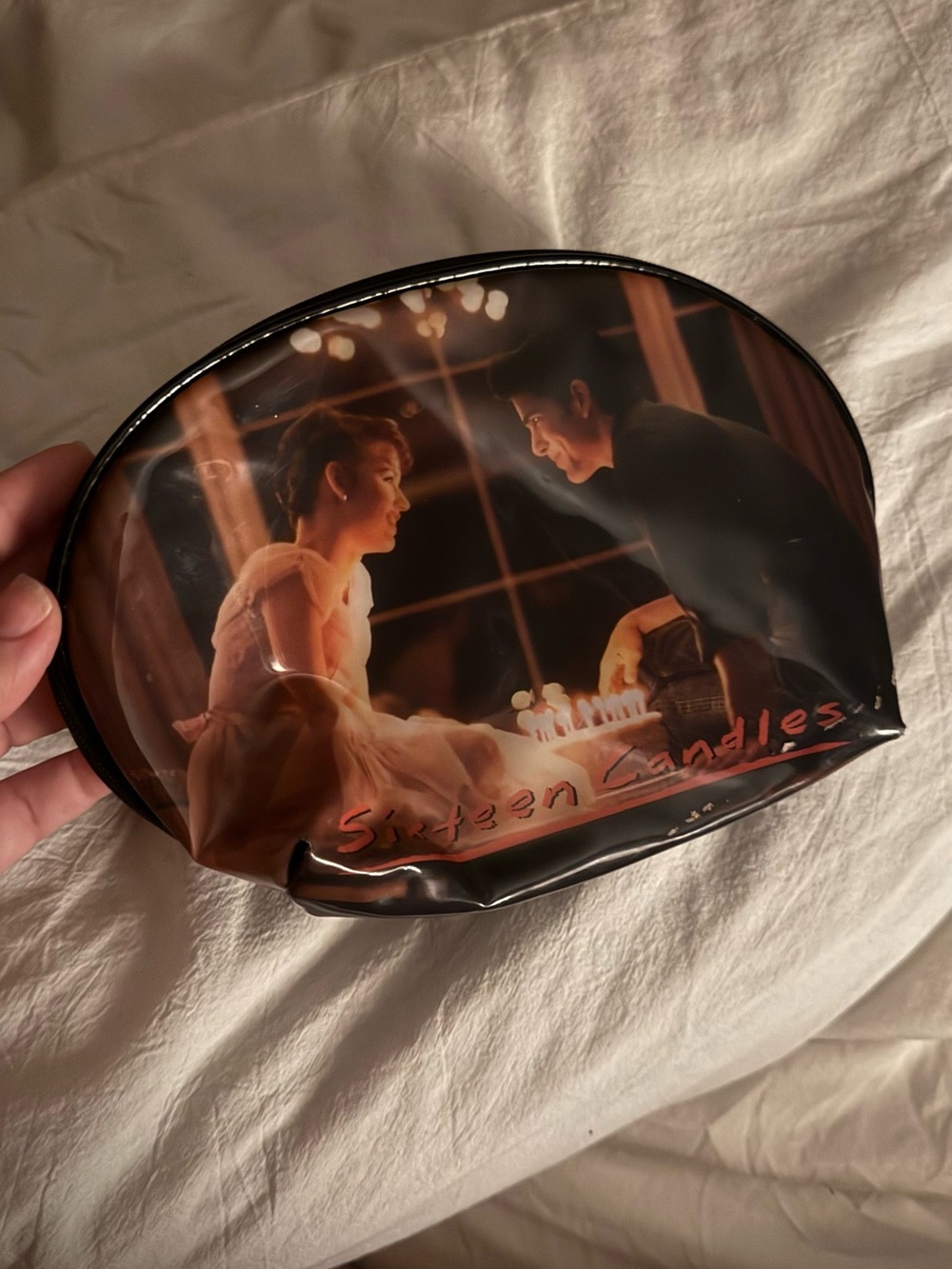 Black Printed Cosmetic Bag with 'Sixteen Candles' Artwork